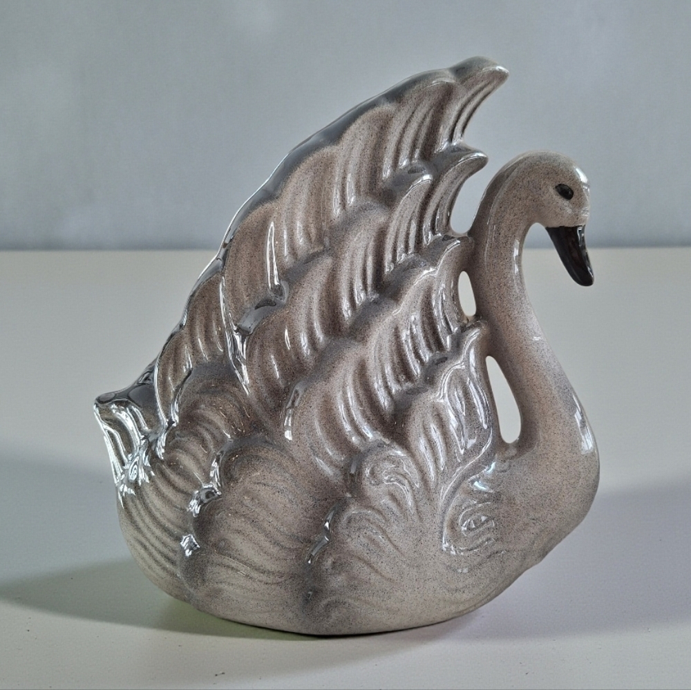 Vintage Mid Century Modern Gray Swan Figurine Planter Pottery Ceramic